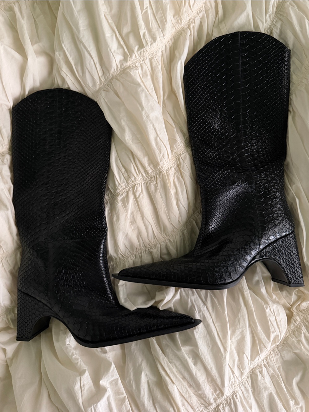Coperni Black Python-Embossed Sculpted Heel Boots